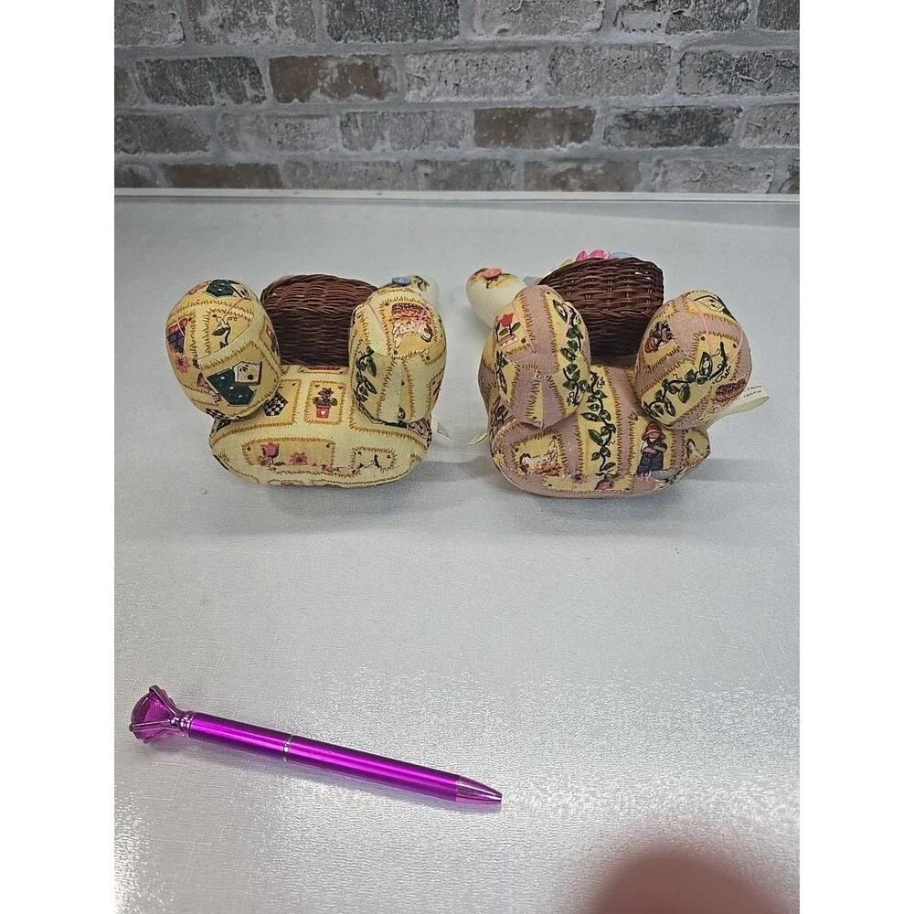 2-VTG 1999 Anco Cloth Bunny Rabbit Plush Basket W/ Easter Eggs Granny Core
